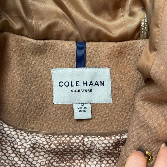 COLE HAAN | Wool Walker Coat Duffle Toggle Front Faux Fur Hood Size 10 - Picture 11 of 16